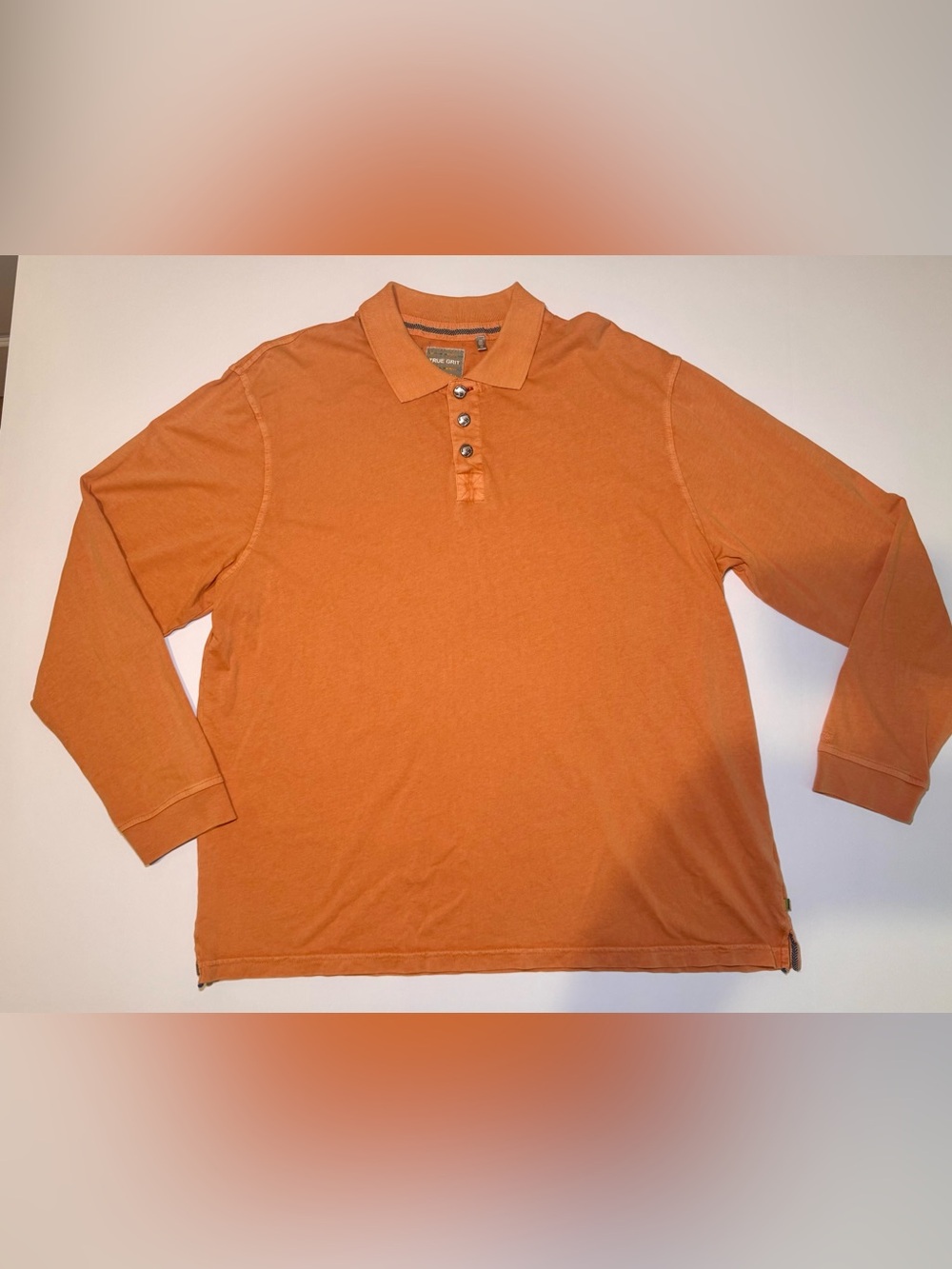 True Grit Long Sleeve Polo Shirt Mens Orange Casual Button Collar Size XL